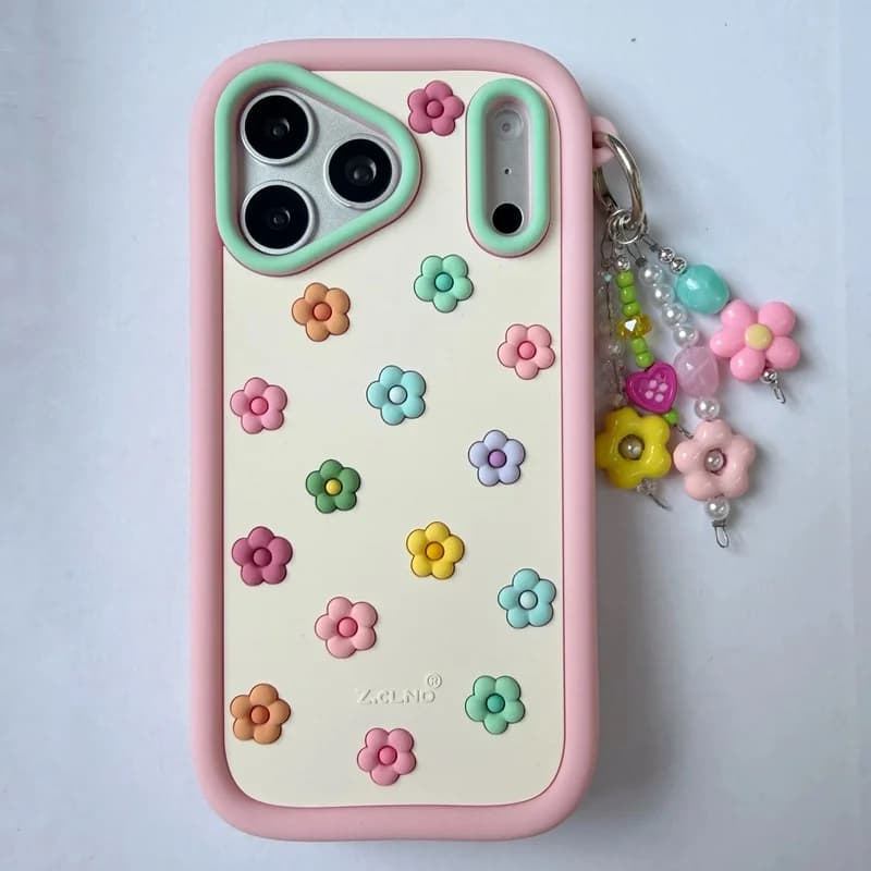 INS Cute 3D Stereo Color Flower Soft Silicone Phone Case For iPhone 18 17 16 15 14 13 12 Pro Max Shockproof Protective Cover