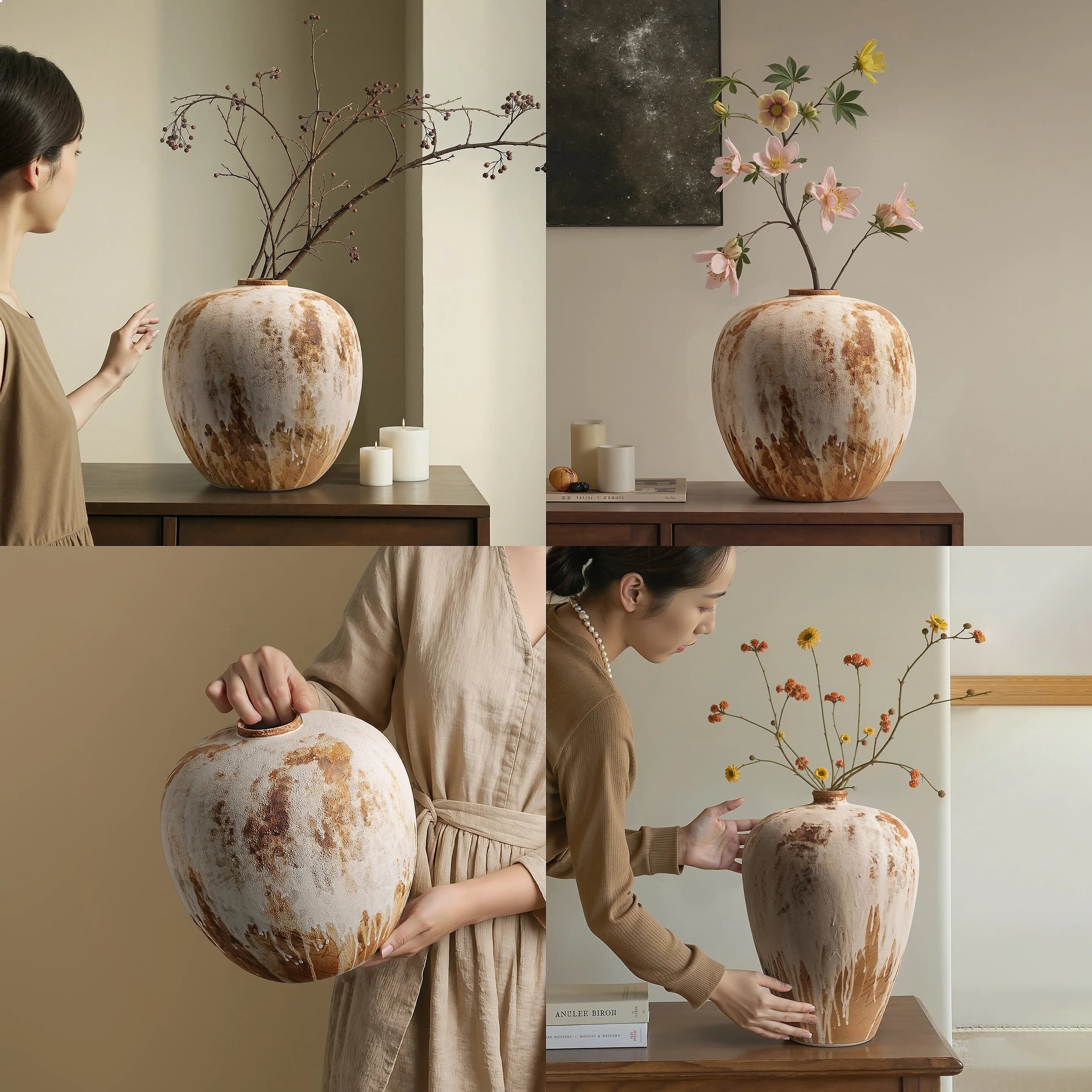 Wabi-sabi Jingdezhen Ceramic Vase Rustic Pottery Vintage Minimalist Home Decor Flower Arrangement  Home Decoration
