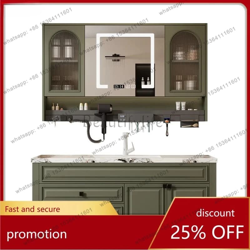 Bathroom Cabinet Set with Seamless Integrated Rock Slab Basin, Solid Wood Washstand, Face Washing Sink Cabinet