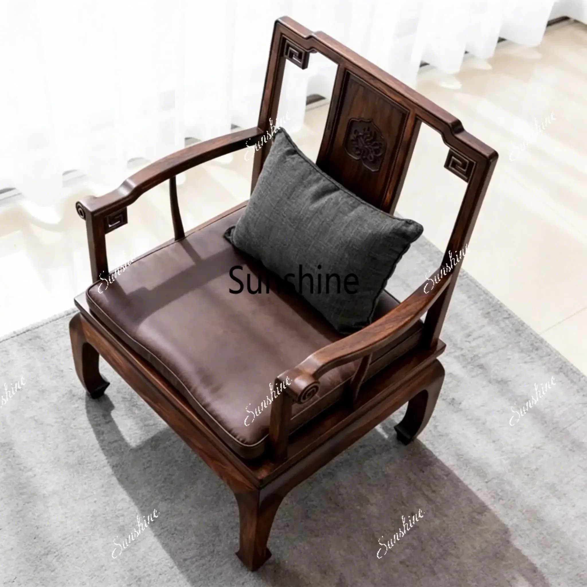 New Chinese simple leisure chair solid wood single sofaT*