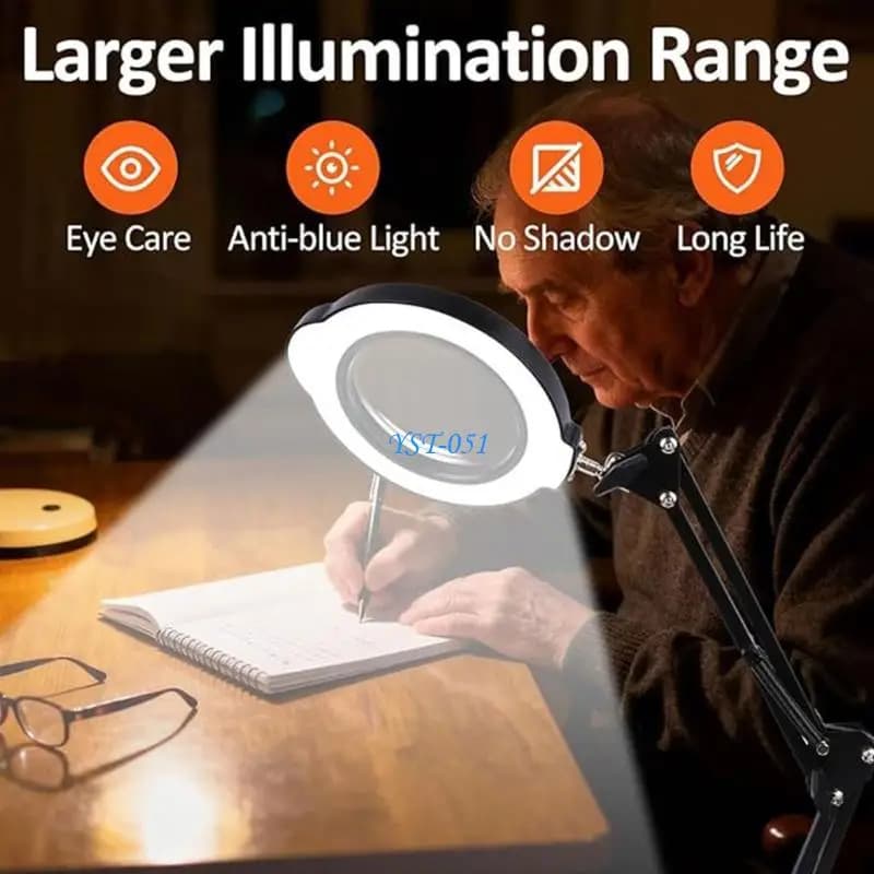 E15A 10X 20X Glass With LED Light And Flexible Stand For Reading Crafts
