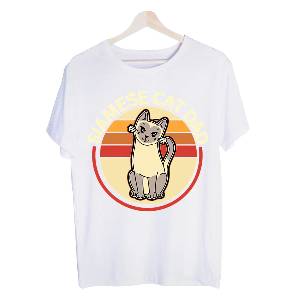 Men's Siamese Cat Graphic Tee, Vintage Style Short Sleeve Crew Neck T-Shirt for Casual Daily Wear