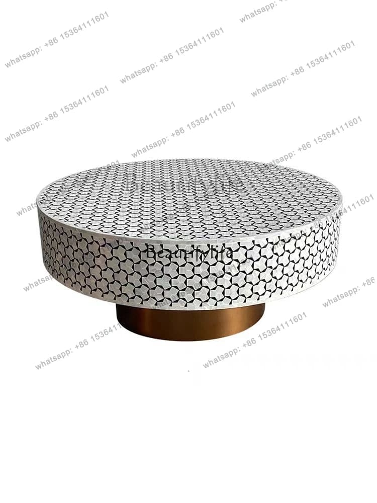 56High-Grade Shell Coffee Table Stainless Steel Light Luxury Minimalist Modern Living Room round Coffee Table
