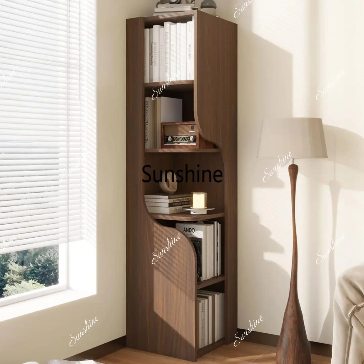 YBookshelf combination medieval wabi-sabi wind solid wood storage, home living room corner landing