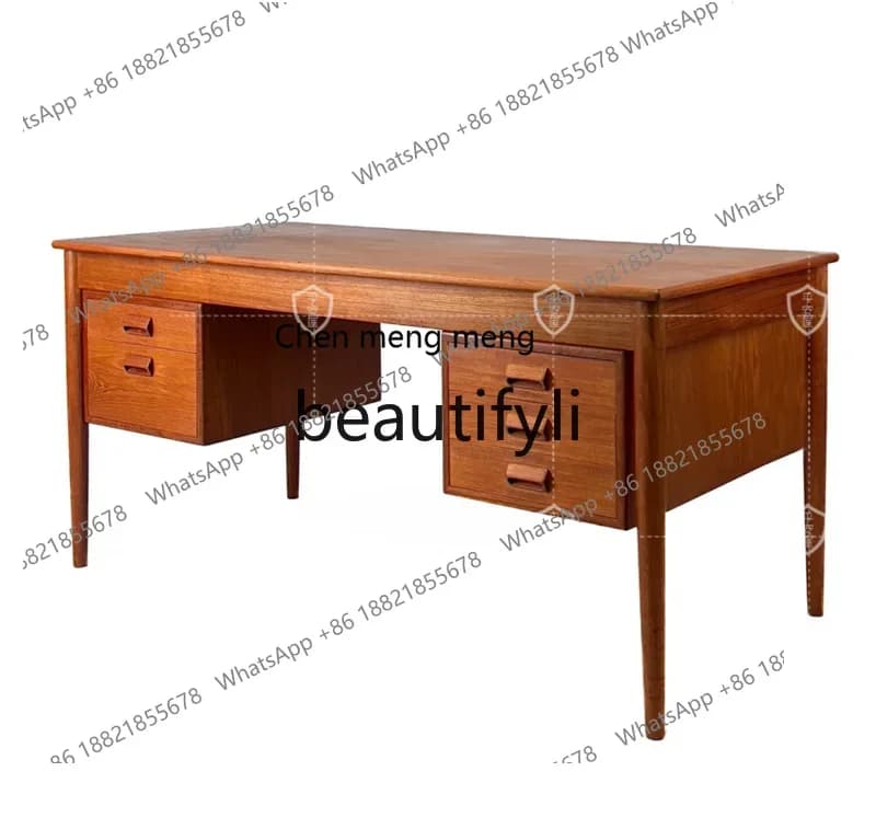 zq1Medieval solid wood desk retro writing desk Nordic simple multi-functional desk