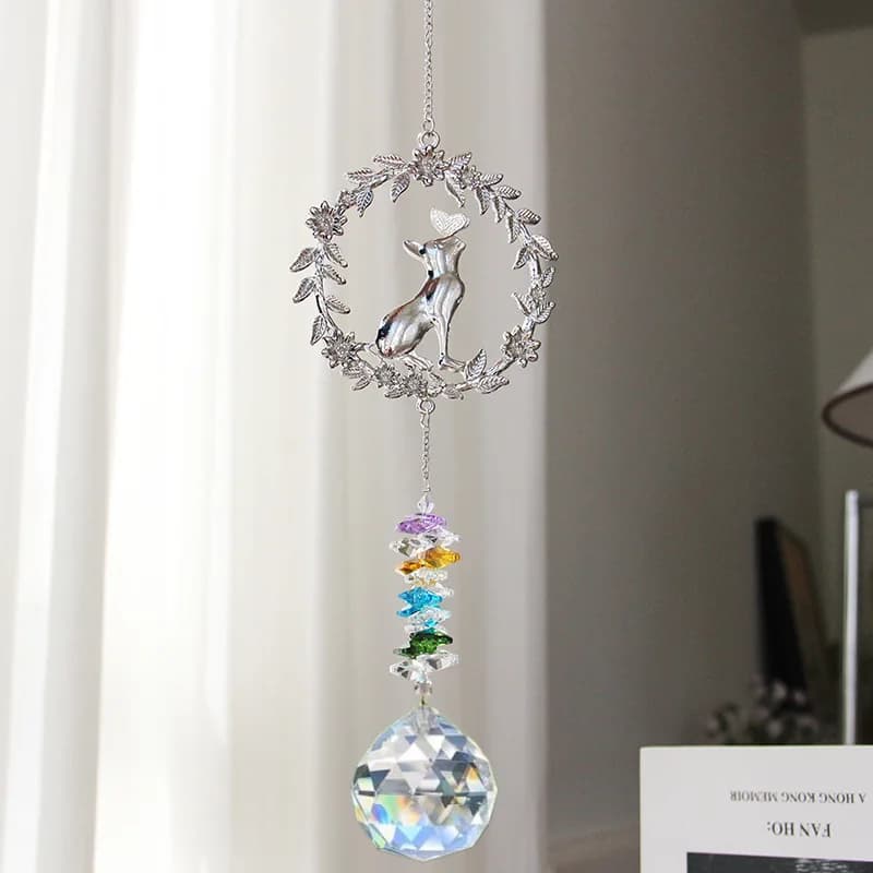Wreath Memorial Dog Cat Thanksgiving Gift Crystal Sun Catcher Ornament Garden Decoration Wind Chime Crystal Pendant