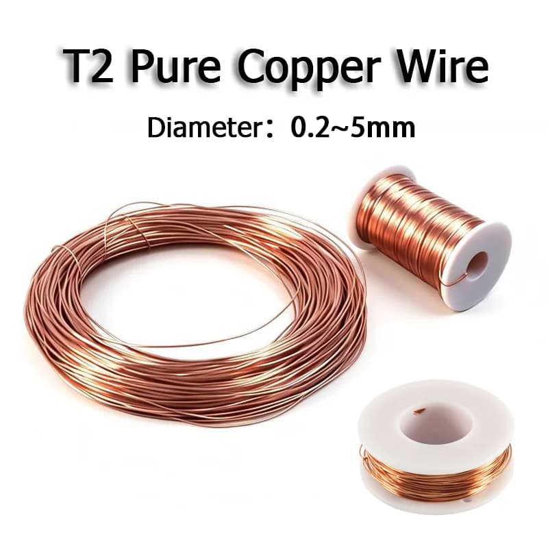 10M T2 Pure Copper Wire Round Coil Conductive Bare Red Copper Cable Wires for Electric Wire DIY Craft Dia 0.2/0.3/0.4/0.5-5mm