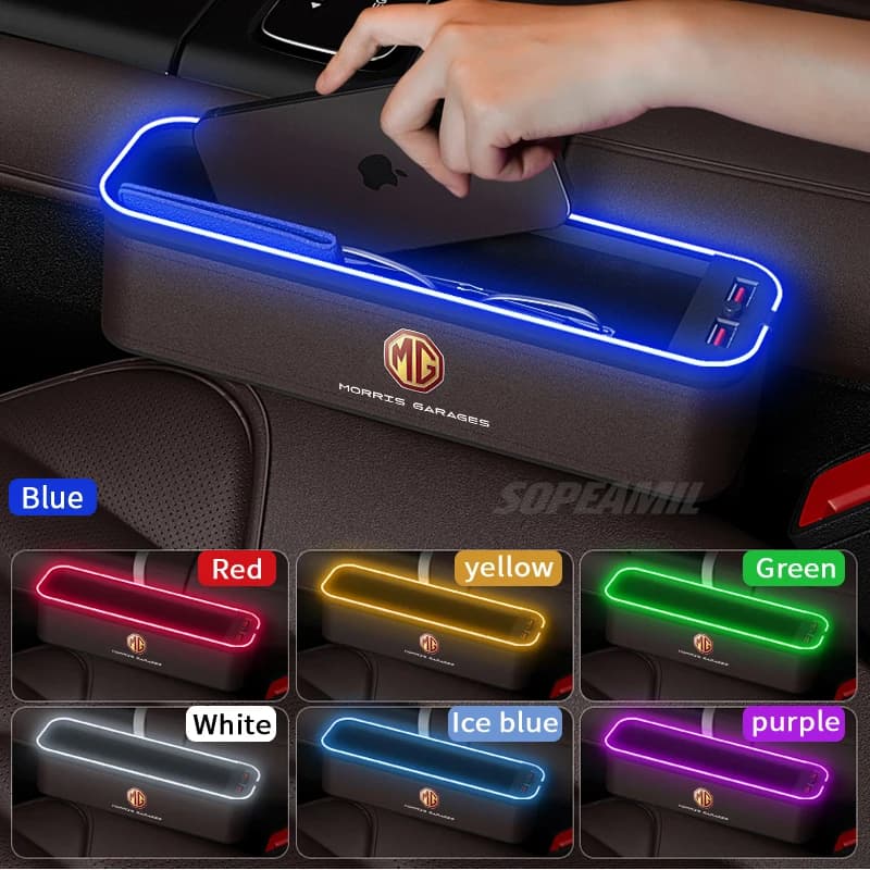 Car Seat Crevice Storage Box USB Charging Seat Gap Slot Mood lamp For MG ZS HS ES5 MG4 Electric MG S5 EV ONE EZS MG3 MG5 MG6 MG7