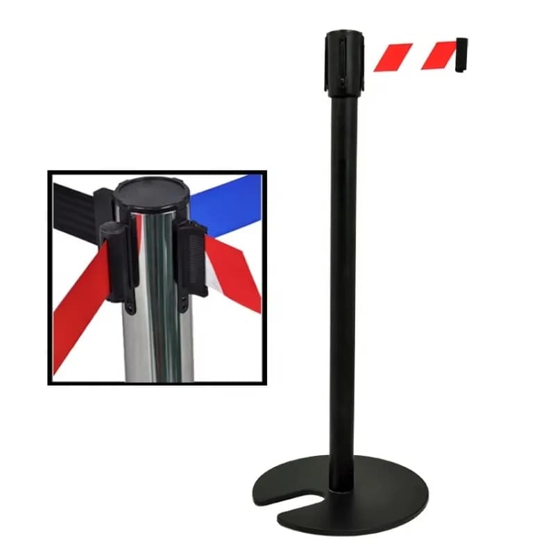 【Professional Use】Retractable Belt Straight Barrier With Cast Iron Base Belt Length 2m Belt Color Customizable Baking Black Pole