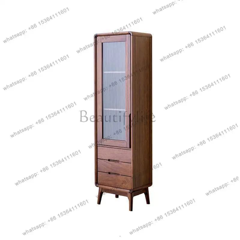 Black walnut solid wood wine cabinet storage single door Nordic bookcase glass