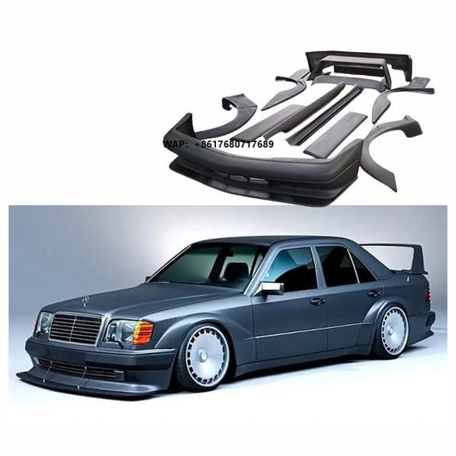 For  Benz W124 E Class Wide Body Kit W124 Upgrade WideBody Front Rear Bumper Side Skirt Fender Spoiler