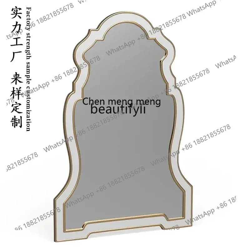 32Cherry wood semicircular solid wood decorative vanity mirror lamp rattan hook practical arch
