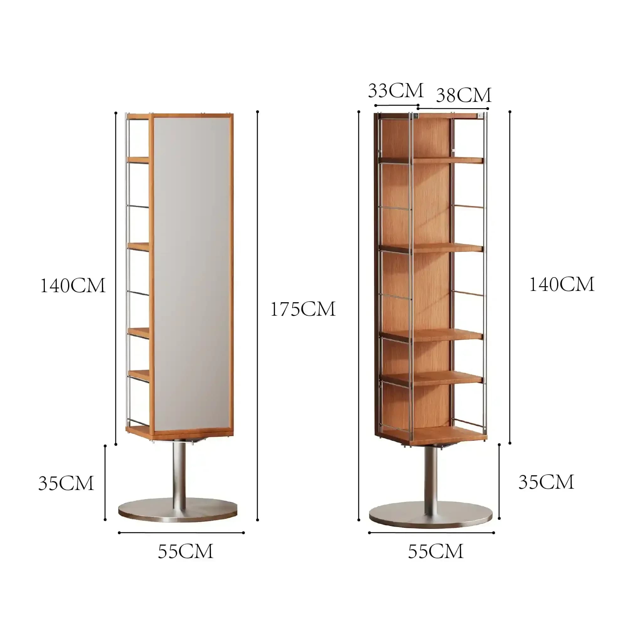 GZ-2   Stainless steel rotating mirror cabinet Japanese wall side full-length mirror Multifunctional storage bookcase
