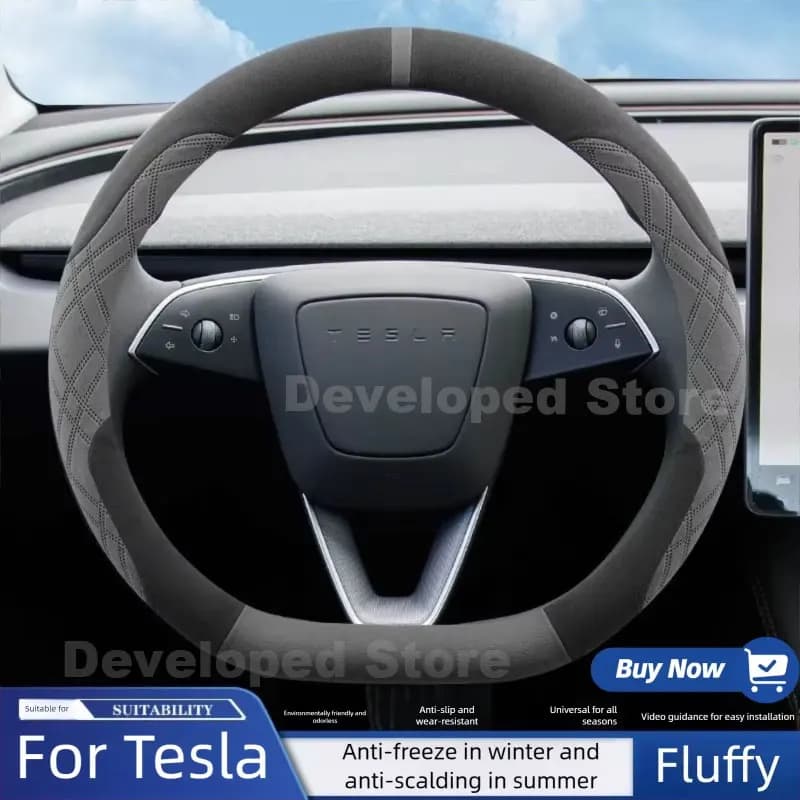Suede Warm Car Steering Wheel Cover For ALL NEW Tesla Model Y Juniper Model 3 Highland Model Y L YL 2025 2026 2027 Accessories