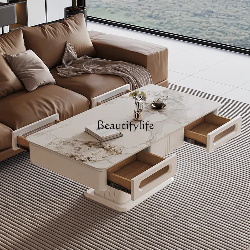 04*Modern simple intelligent voice lift living room rock slab coffee table dining table household