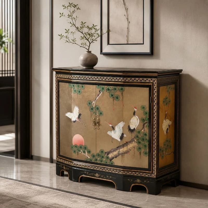 Gold foil two-door porch cabinet painted furniture hand-painted Songhe Yannian porch cabinet foyer