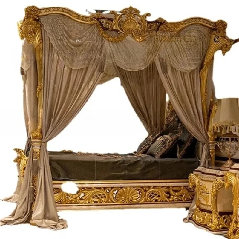 European court princess bed French bedroom wedding bed Italian solid wood carving gold foil shelf bed