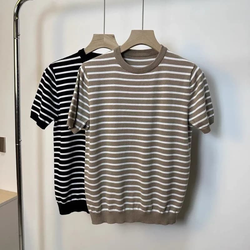 Men's Cotton New Sea Soul Shirt Short-sleeved T-shirt Striped Crew Neck Navy Casual Men's Summer T-shirt Top