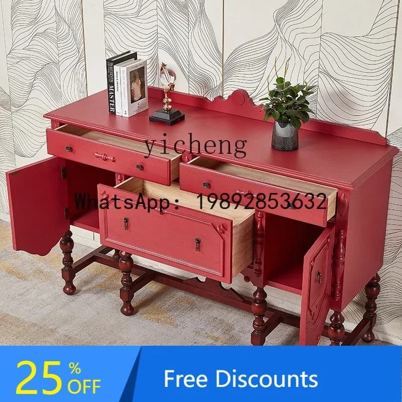 American Vintage Solid Wood Entryway Simple French Retro Living Room Entryway Console Decorative Cabinet