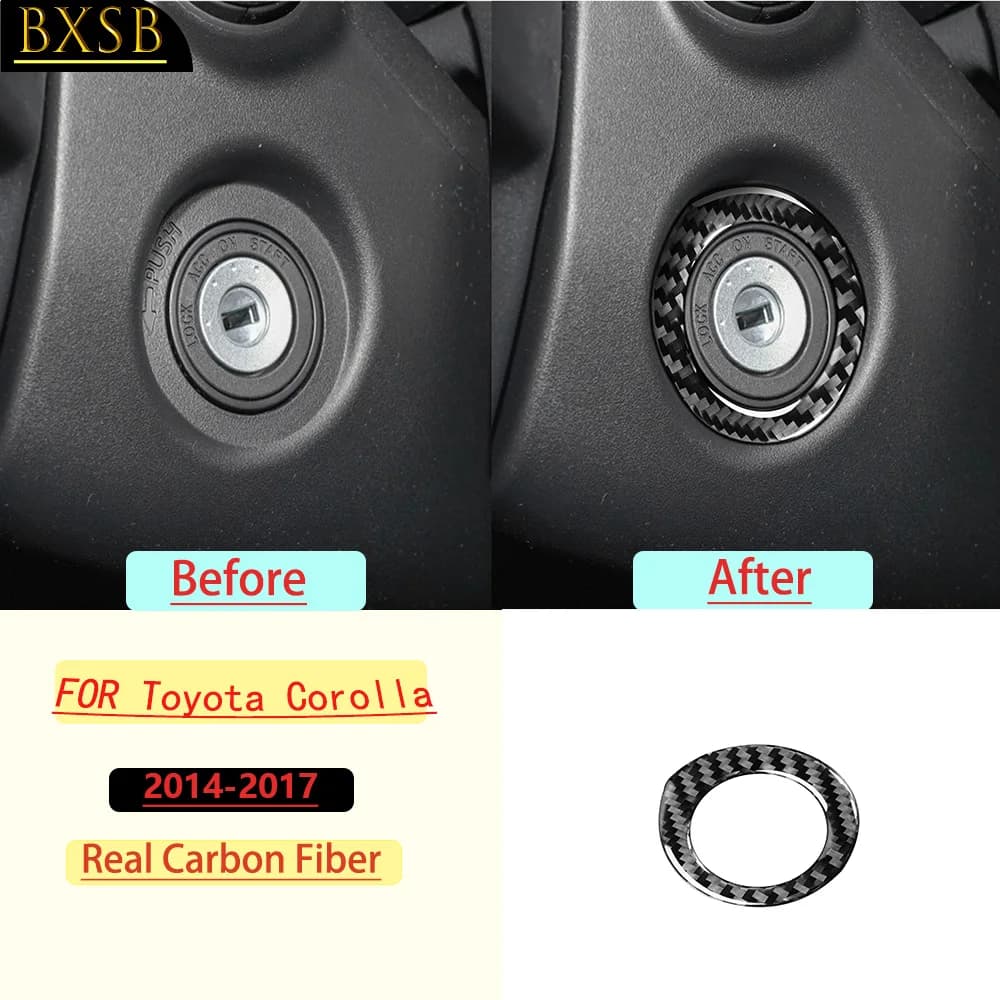 Real Soft Carbon Fiber For Toyota Corolla 2014-2018 Car Ignition Key Fob Frame Trim Customizable Stickers Interior Accessories