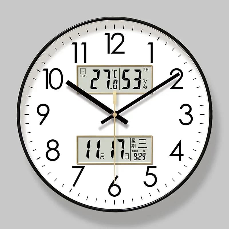 2025 New 10/12/14-inch Temperature and Humidity Electronic Calendar Multi-functional Wall Clock Dual Display Mute Quartz Clocks