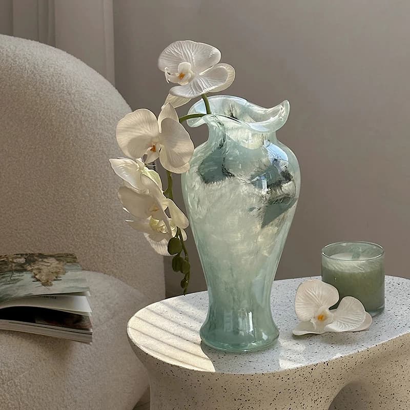 Vintage Fenton Glass Vase French Style Blue Elegant Flower Container Luxury Dining Table Centerpiece Decor Home Entryway Display