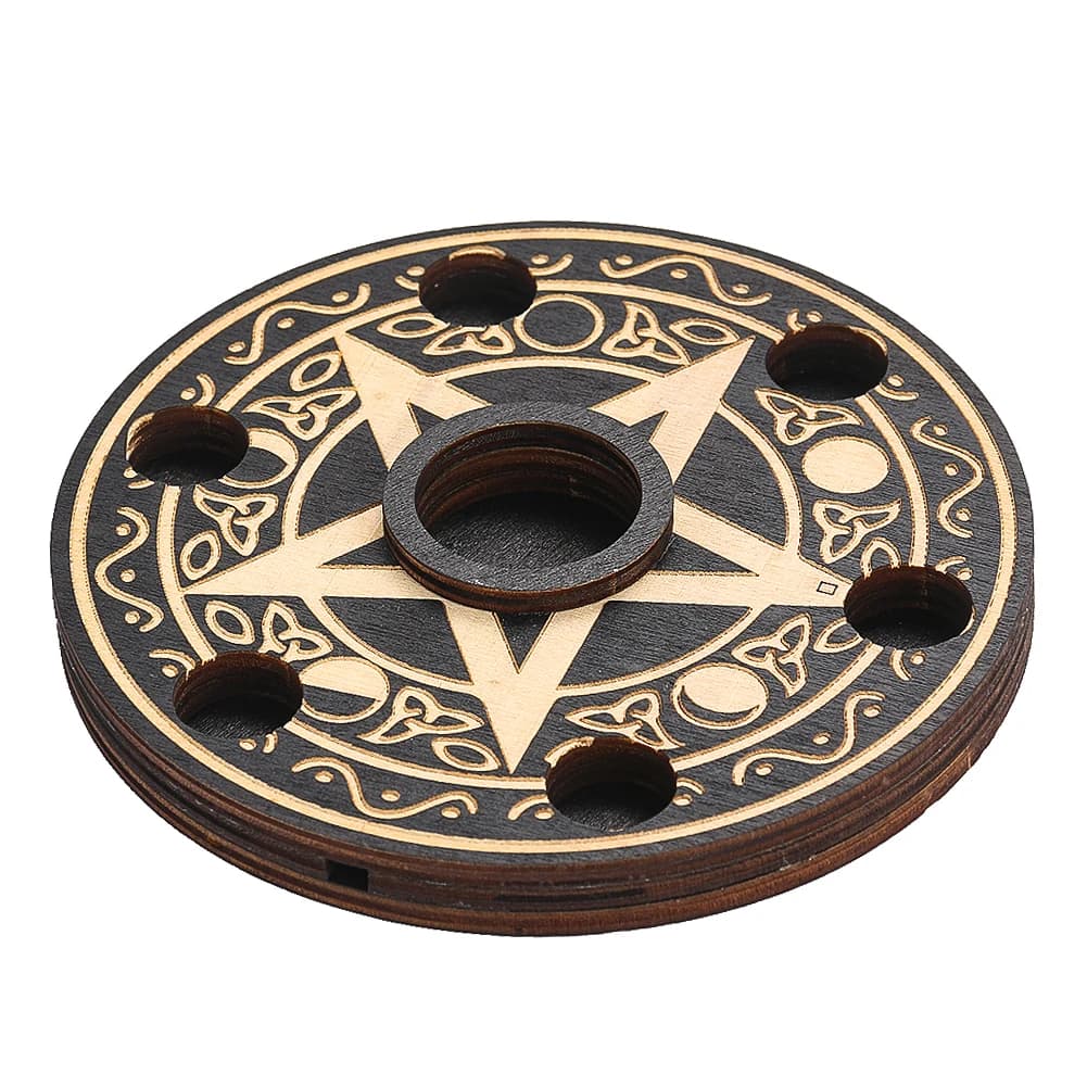 Wooden Pentacle Crystal Ball Display Stand Candle Holder Meditation Divination 7 Stars Array Base Energy Witchcraft Supplies