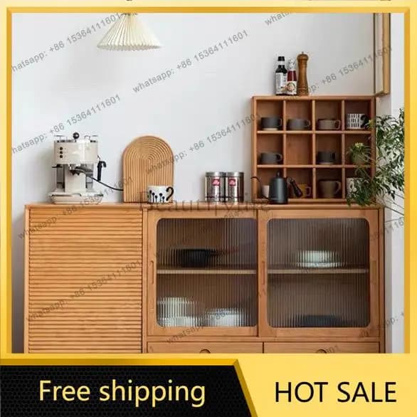 LS Solid Wood Nordic Integrated Cabinet Multifunctional Simple Glass Entryway Light Luxury Living Room Storage Cabinet