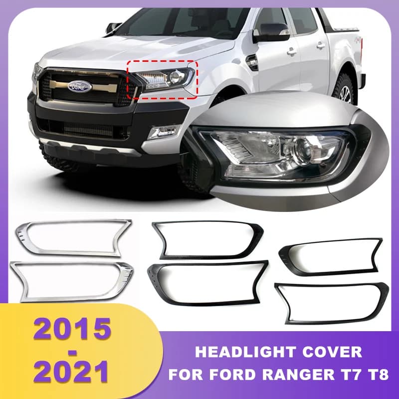 ABS Chrome Headlight Covers Headlamp Cover For Ford Ranger T7 T8 2016 2017 2018 2019 2020 2021 For EVEREST 2015-2021 Lamp Hoods