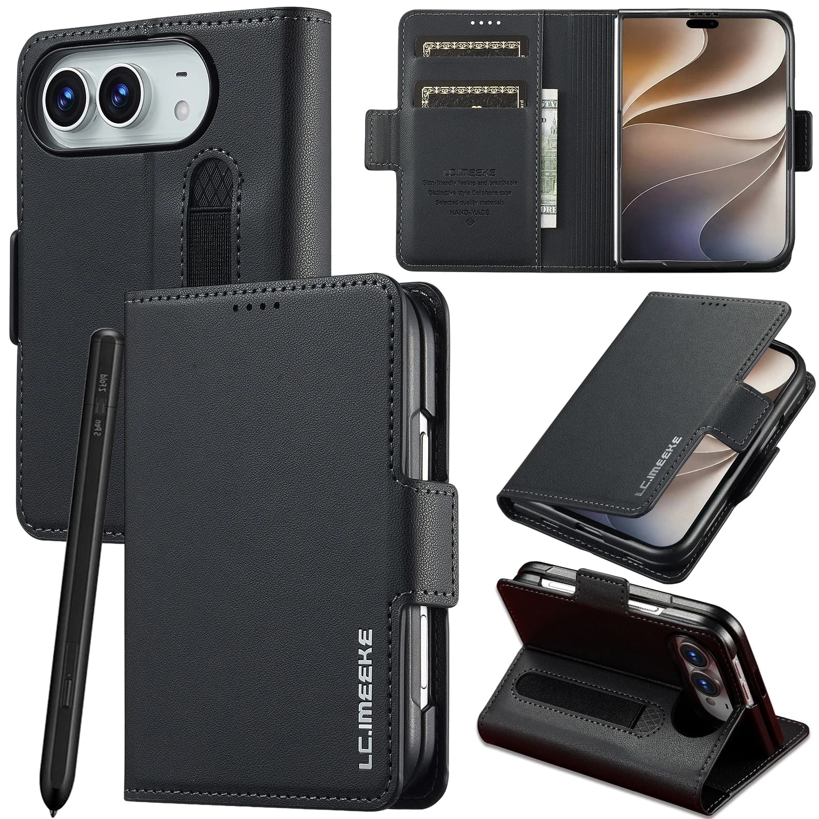 PU Leather Wallet Case For New iPhone DUO Magnetic Flip Cover Card Holder Kickstand Folio Shockproof Protective Phone Case Funda