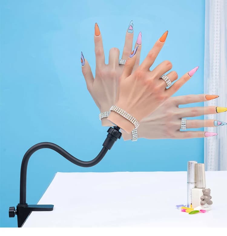 Flexible Nail Art Training Rubber Model Fake Hand Silicone Nail Practice Hand for Nails   Cleaning Tools