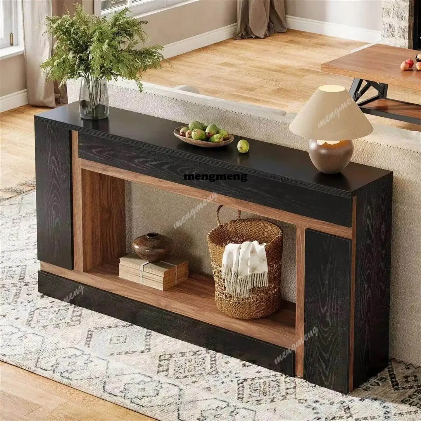 Medieval wooden color matching rack, living room against the wall storage table, rectangular locker, sofa back few