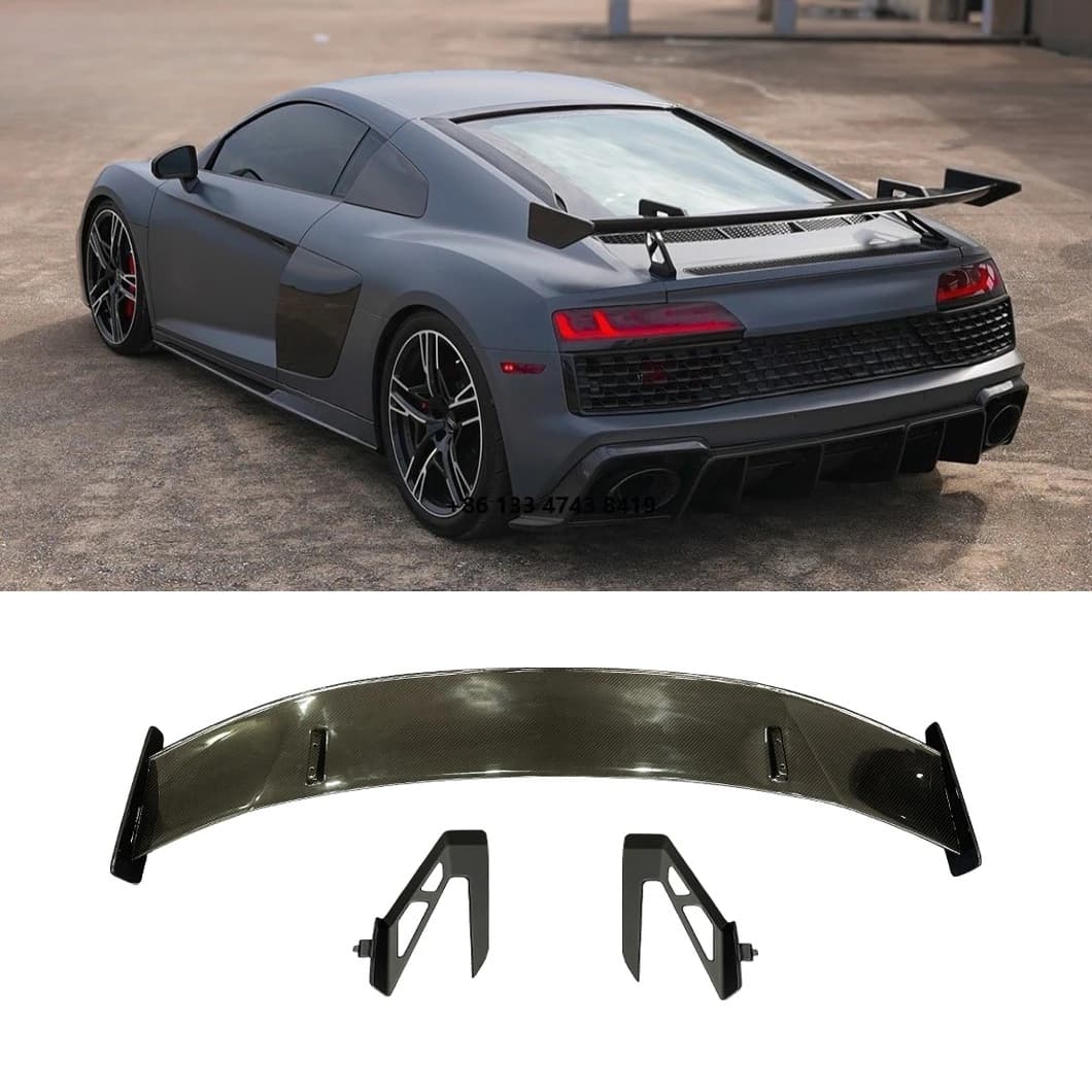 PU Carbon Fiber High Quality Dry Carbon Fiber Tail for R8 17-23 P Tail Rear Spoiler Lipped Canard Tail