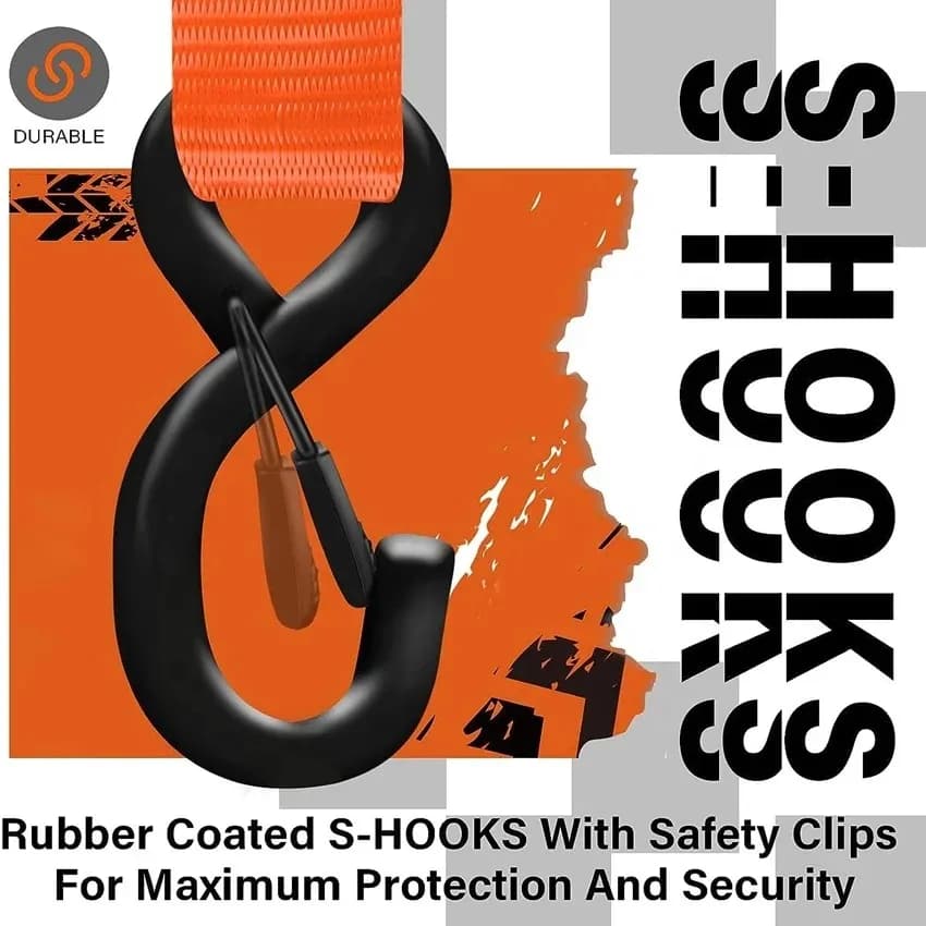 Heavy-Duty Ratchet Straps Set for ATV UTV Motorcycle Truck Cargo Coated S Hook Made of Durable Polyester