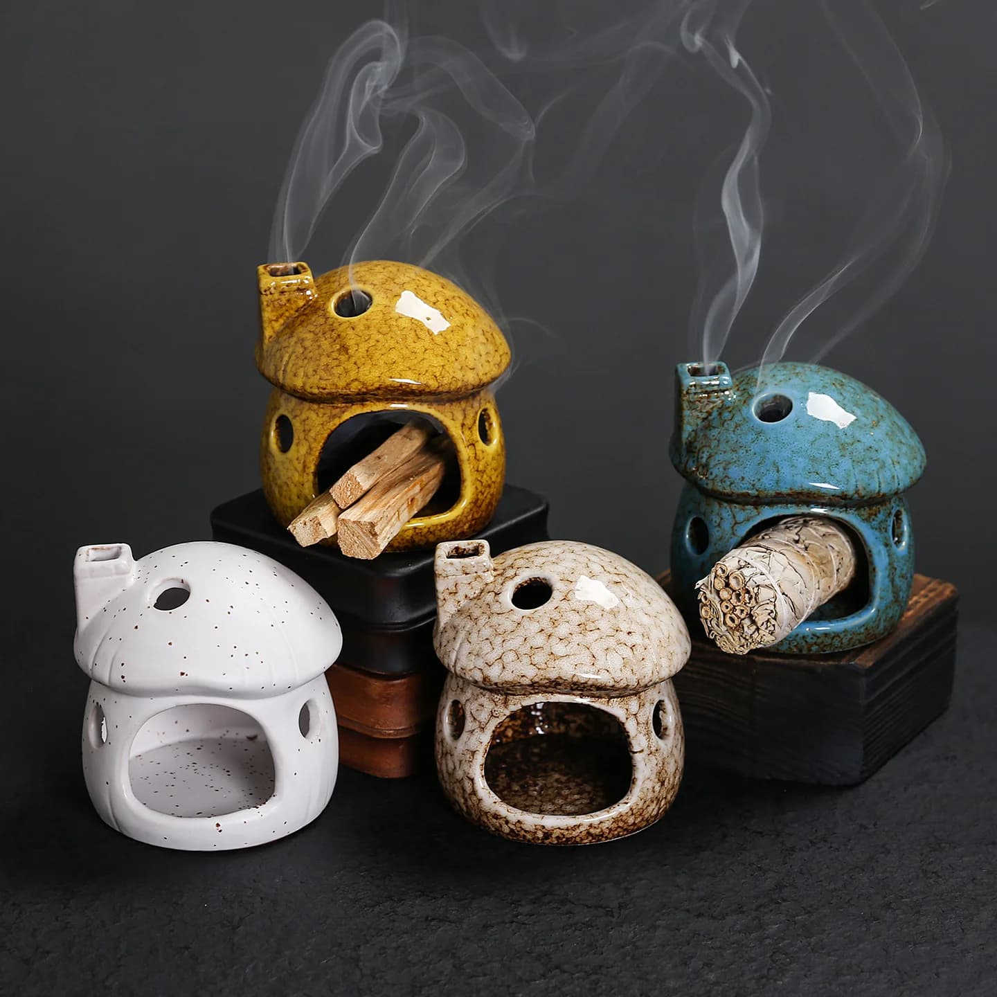 Ceramic Mushroom Small Fireplace Peru Holy Wood Burning Bracket Palo Santo Holder Sage Plate Home Ornament Aromatherapy Stove