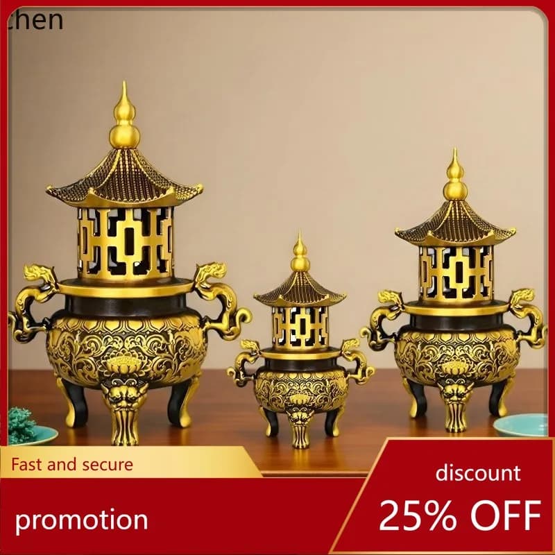 Cz brass suan ni pavilion stove brass copper dragon pattern tower stove crafts ornaments