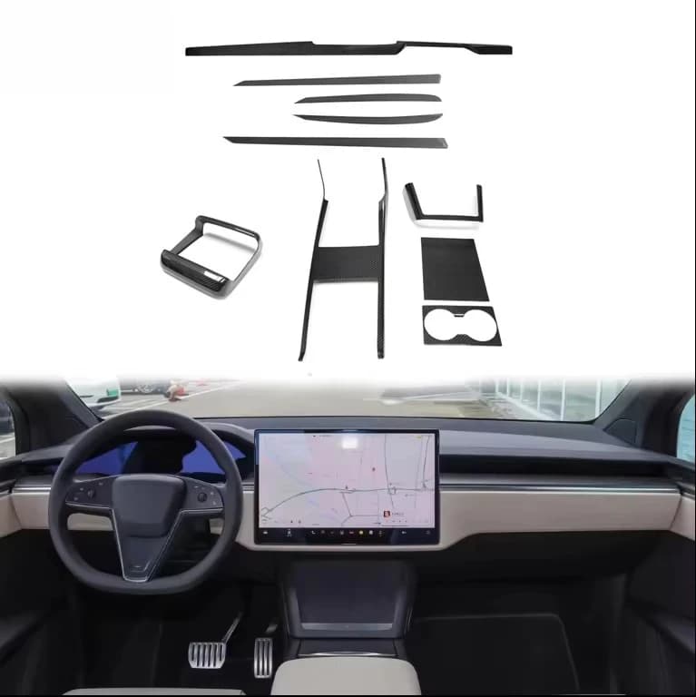 For Model X 2023 Car Accessories Dry Carbon Fiber Center Console Dash Cover Door Panels Interior Trims
