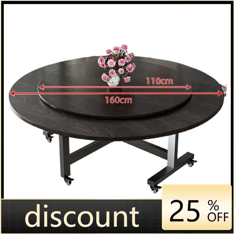 LMM multifunctional household rotating solid wood retro round table small apartment eating simple mobile table
