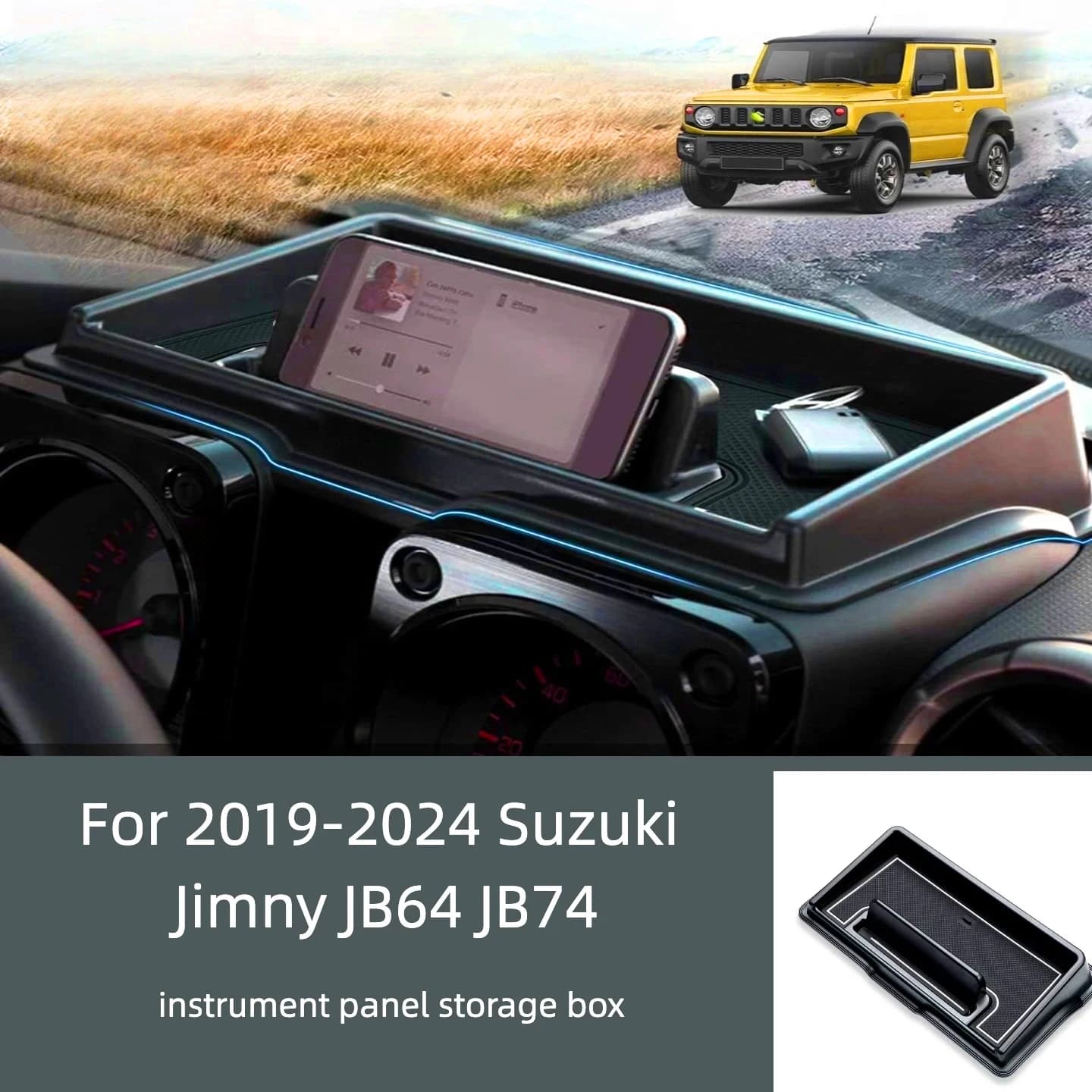 Suitable for Suzuki Jimny JB64 JB74 2019-2024 instrument pallet with mobile phone stand storage box with anti-slip pad