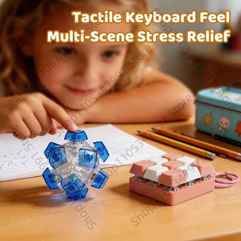 9-Key Macaron Fidget Keyboard Keychain 3D Spherical Cube Stress Relief Sensory Antistress Ornament for Adults Kid Anxiety Relief