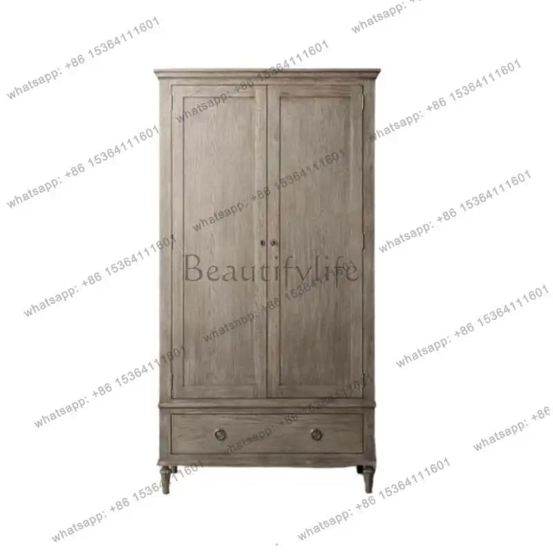 American retro solid wood wardrobe antique bedroom storage double door wardrobe