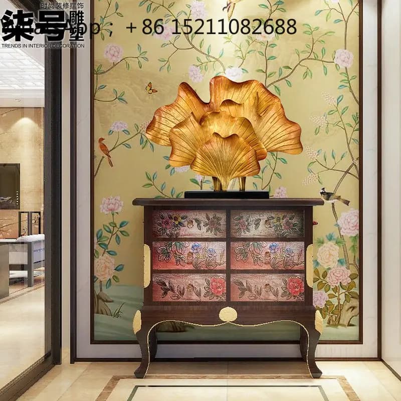 LLY Ginkgo Biloba Metal Sculpture Crafts Hotel Sales Office Model Room Living Room Desktop Entrance Ornament