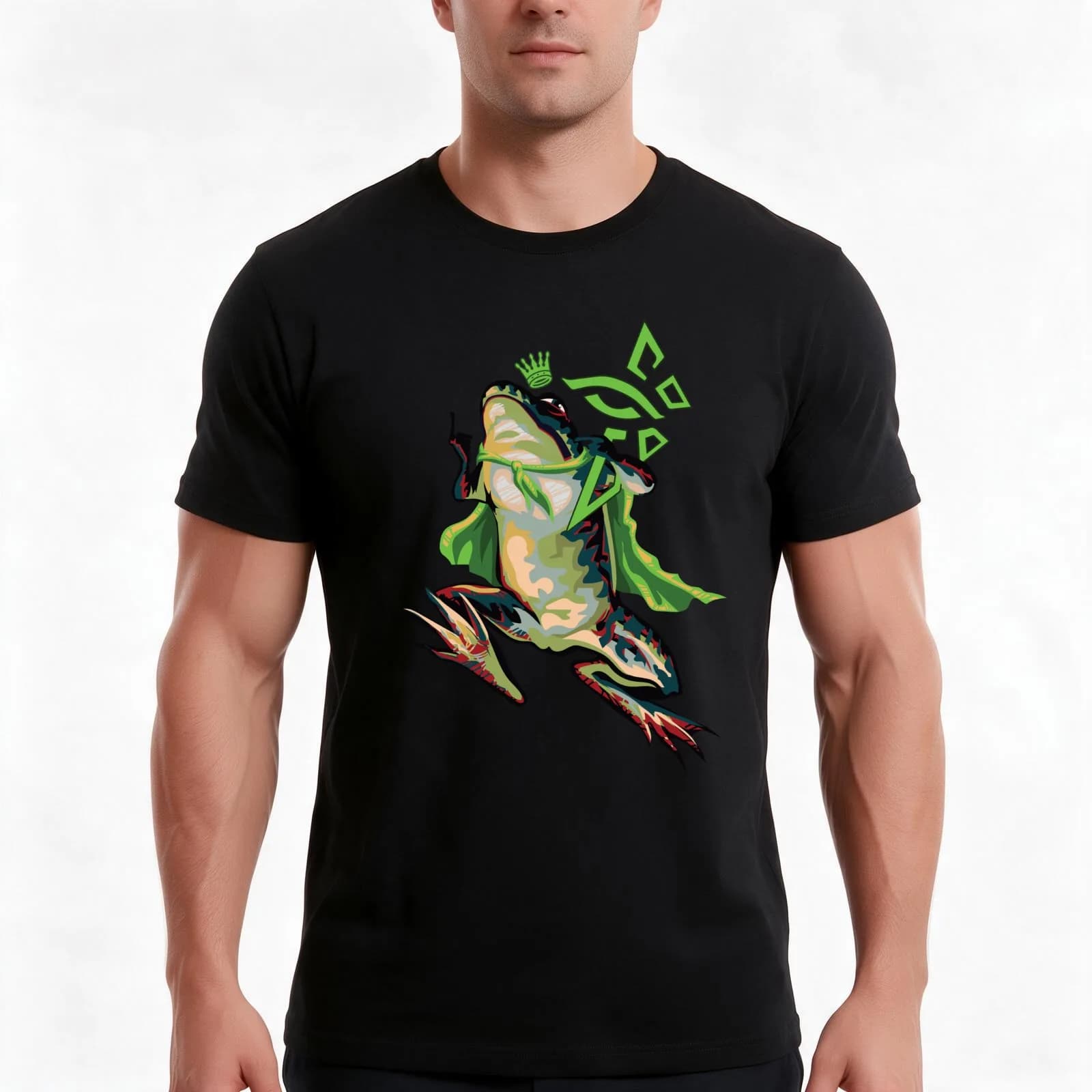 King Frog T-Shirt, Summer Casual Cotton Tee, Oversized Streetwear Tops, Vintage Graphic Print, Loose Fit Short Sleeve