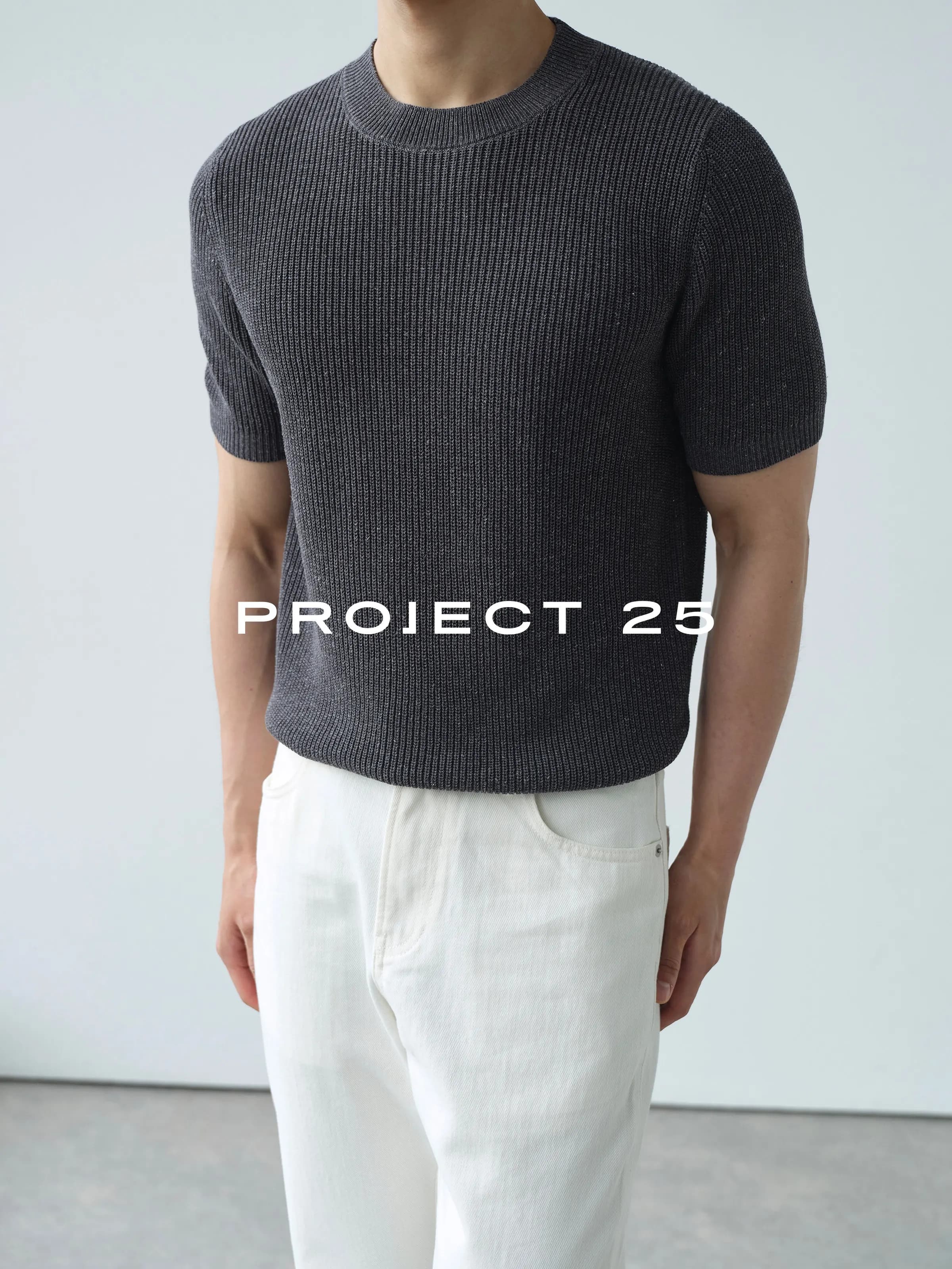 PROJECT 25 Men Linen Blend Cable Knit T-shirt Crew Neck Breathable Dry Old Money Style Casual Short Sleeve Tee Spring Summer