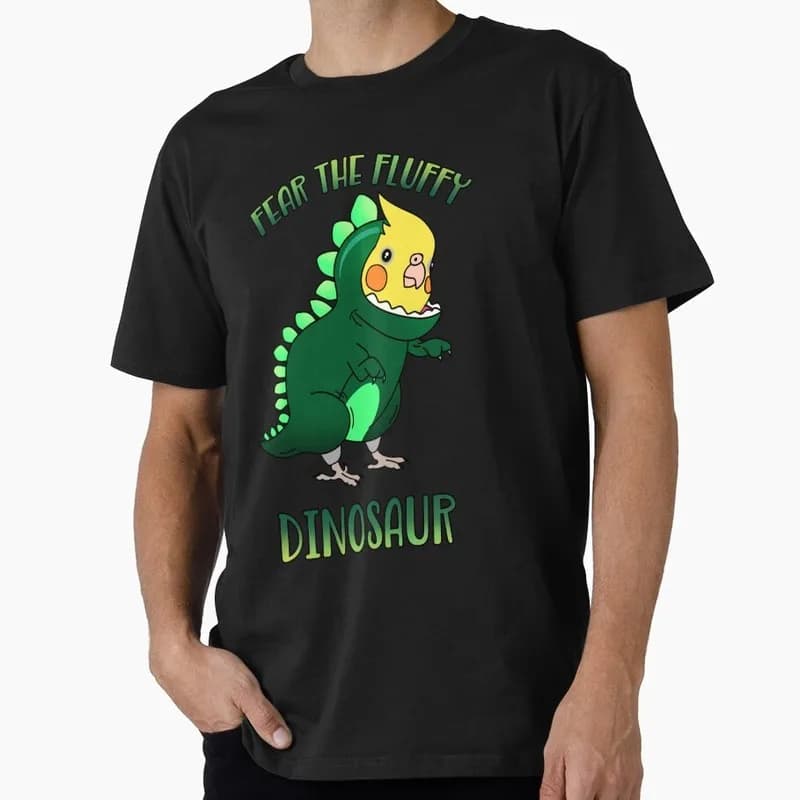 Fear the Fluffy Dinosaur Cockatiel Funny Parrot Gift T-shirt for Birds Lover Short Sleeve Graphic Clothes All Size Tops S-6XL