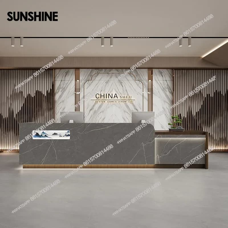 Simple modern paint checkout page American clothing store office reception front desk