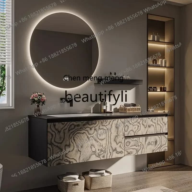 N178 C Modern simple hotel wind bathroom cabinet, rock slab seamless ceramic integrated basin, washstand, wash basin cabinet