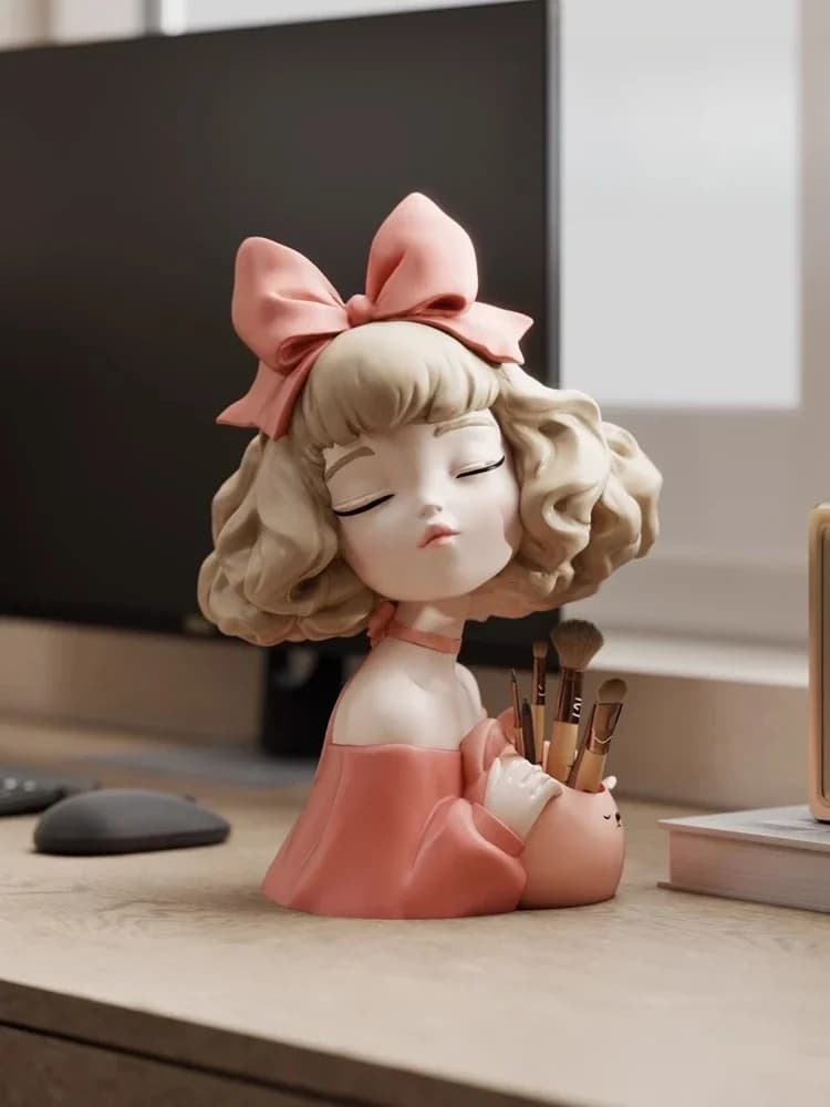 Girl Statue Pen Holder Desktop Ornaments Living Room Porch Storage Decor Office Station Makeup Brush Storage Tube Birthday Gifts