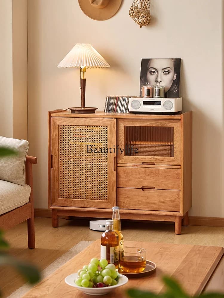 FG43**Retro solid wood storage cabinet Japanese simple modern living room locker