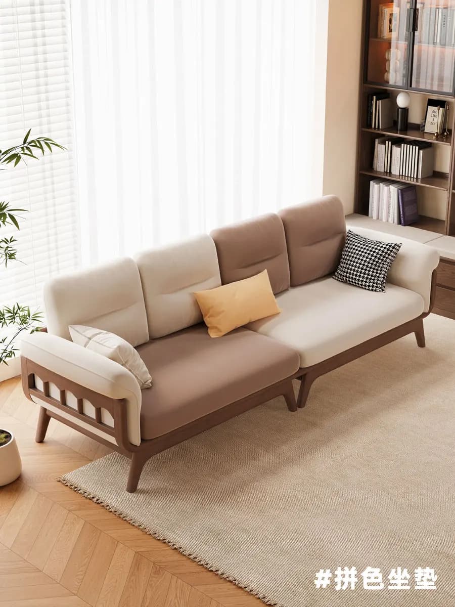Solid wood sofa, new Song Dynasty Chinese style three- or four-person sofa for home living rooms